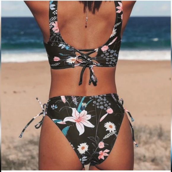 : 2 pc Beach sissi twist front bikini swimsuit w/ cups & adjustable ties size L - Picture 2 of 15